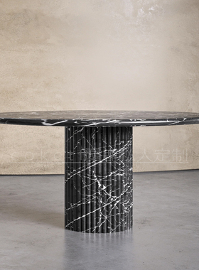 cyna现代简约高级感天然大花白大理石圆形餐桌设计师款吃饭圆桌子