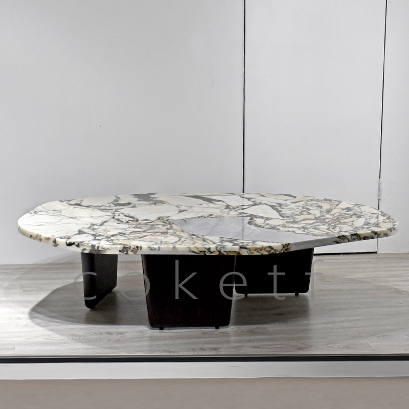 现代简约高级感天然大象白大理石茶几设计师款小户型异形客厅沙发
