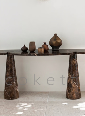 Agapecasa意式轻奢高级感天然深啡网大理石入户玄关桌设计师靠墙