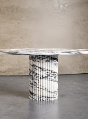 cyna现代简约高级感天然大花白大理石圆形餐桌设计师款吃饭圆桌子