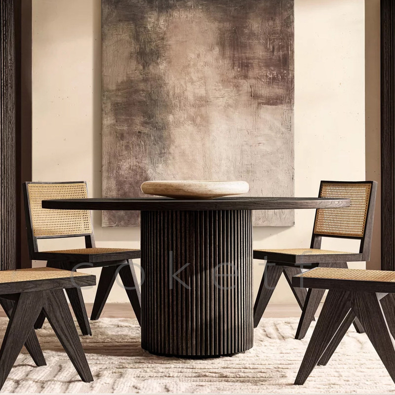 RH BYRON美式乡村实木圆形餐桌别墅设计师款饭桌吃饭桌子家用圆桌