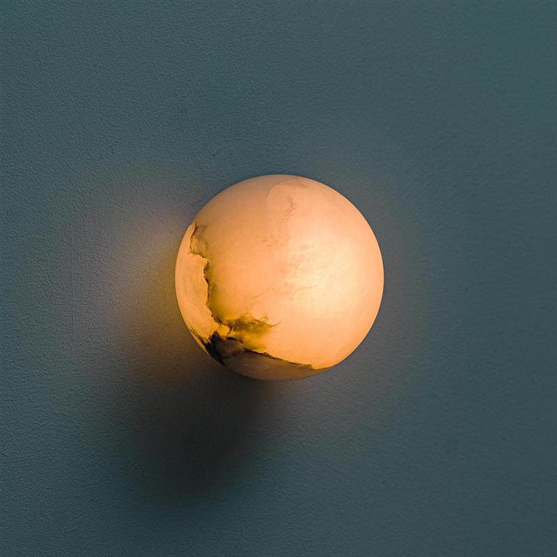 西班牙云石壁灯圆球灯复古中式侘寂风中古设计师款极简卧室床头灯