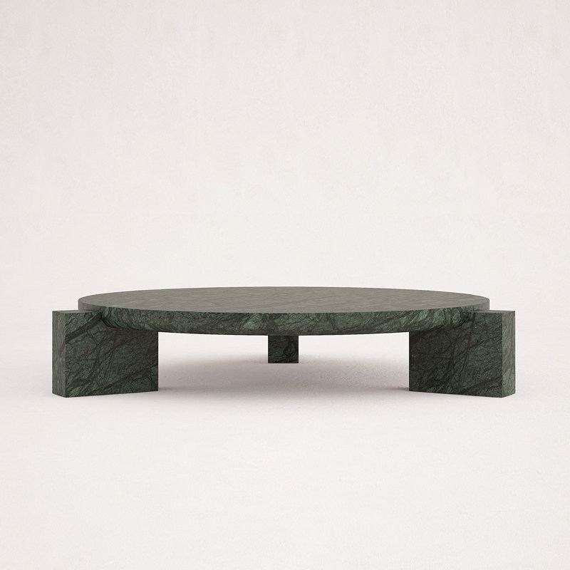 现代简约设计师印度绿大理石茶几酒店别墅售楼部创意圆形咖啡桌