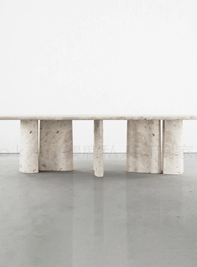 Bellagio意式极简天然莫奈花园大理石长方形餐桌设计师款别墅长桌