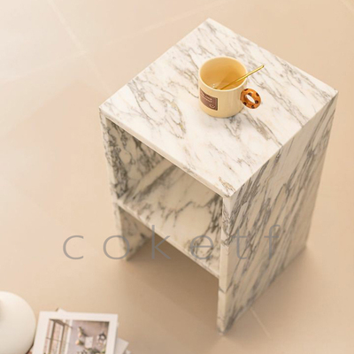 意大利Molina设计师轻奢高级感天然大花白大理石奢石客厅沙发边几