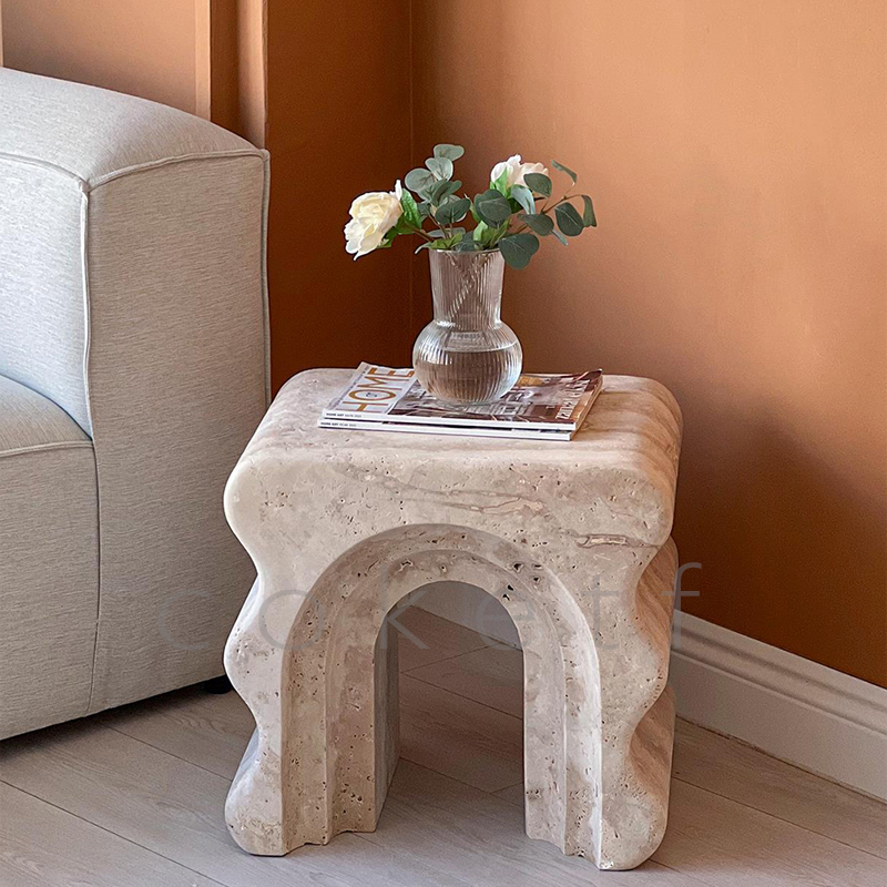 Demeter侘寂风设计师款天然罗马洞石边几高级感客厅沙发方形边桌