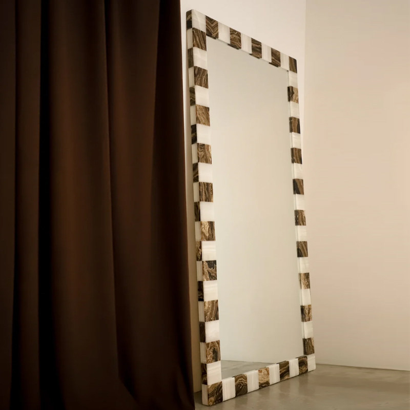 8nix轻奢极简天然玉石大理石全身镜设计师款别墅客厅落地镜穿衣镜