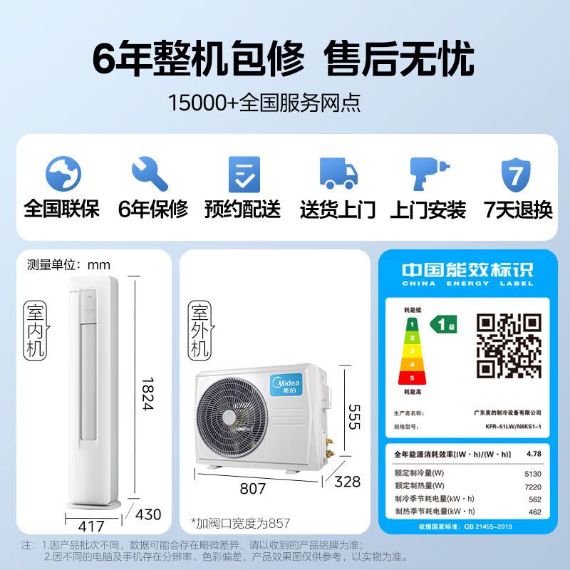 美.的酷省电空调官方立式一级变频 3匹柜机3级能效 2匹圆柱立柜机