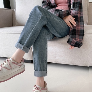 加厚保暖托腹裤 老爹裤 外穿小个子 冬季 孕妇加绒弹力牛仔裤