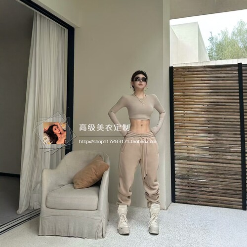 松紧腰欧美长裤显瘦束脚裤休闲裤