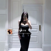 高級感禮服吊帶裹胸荷葉邊魚尾裙