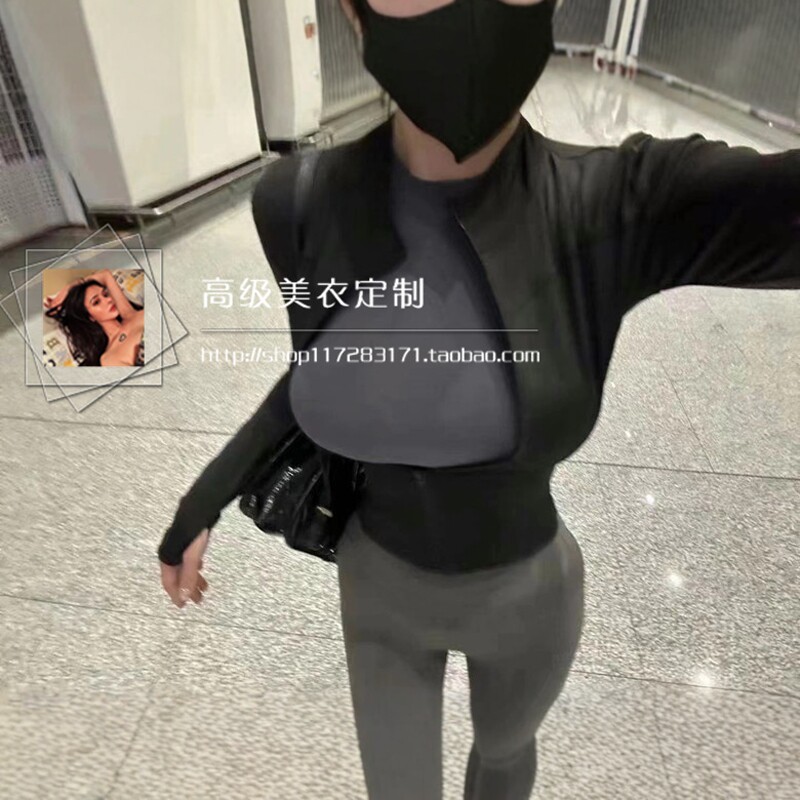 紧身显瘦长袖套指健身瑜伽外套