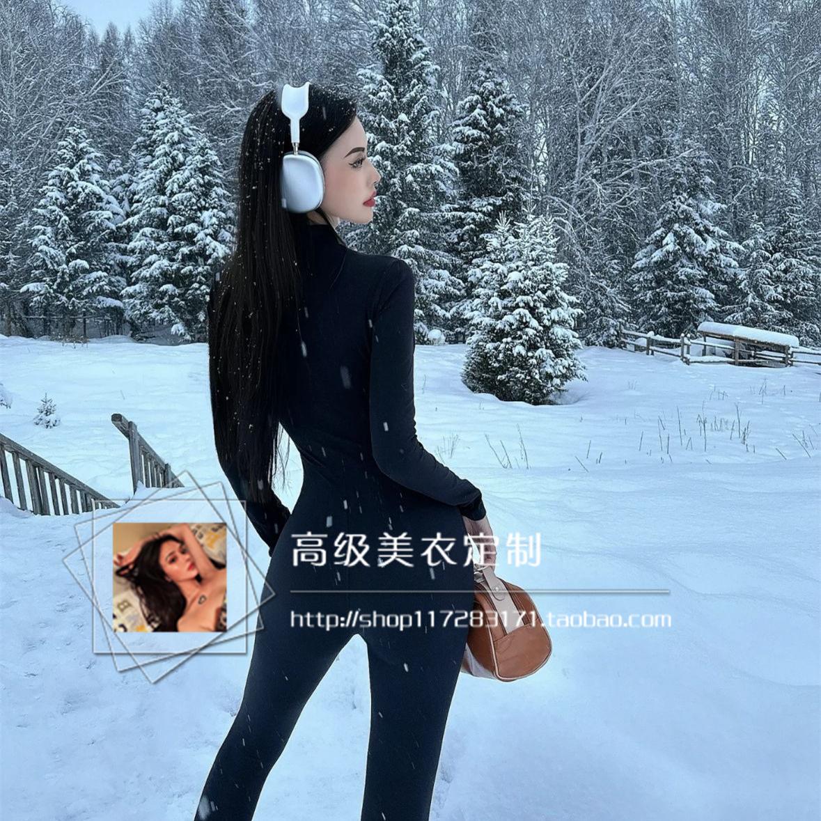 美式御姐高级感连体衣穿搭长袖拉链弹力紧身春夏运动显身材连体裤
