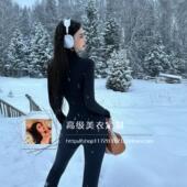 美式 拉链弹力紧身显身材连体裤 御姐高级感冬季 雪地连体衣穿搭长袖