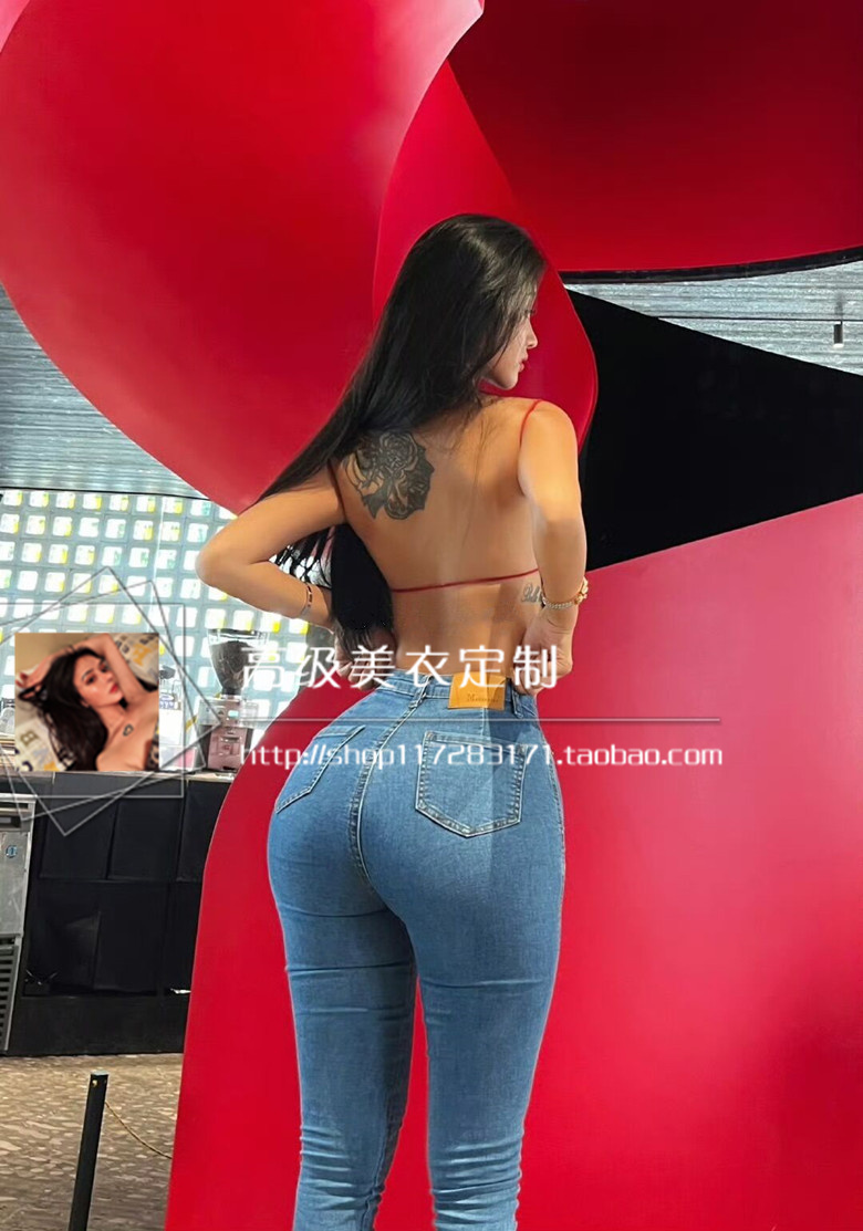 ins美式高腰蜜桃提臀弹力紧身包臀牛仔裤性感修身显瘦铅笔小脚裤