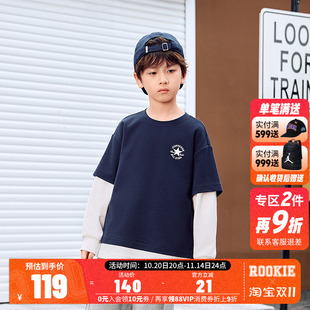 秋装 匡威童装 儿童纯棉打底衫 假两件上衣2025春秋新款 男童T恤长袖