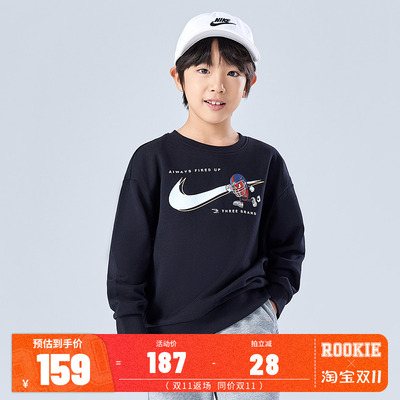 Nike 3brand儿童加绒卫衣冬季新款男童女童长袖运动上衣N32542198