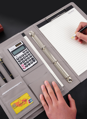 A4多功能文件夹皮质商务办公活页夹带经理夹销售夹文件板夹定制