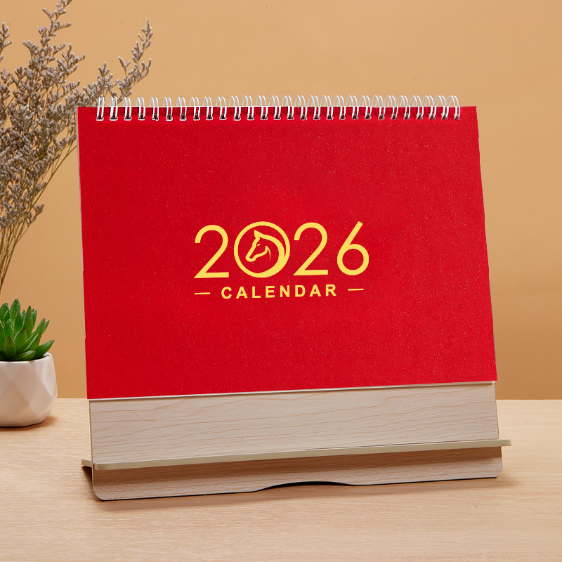 锦兔新款2026马年极简木架台历简约可定制广告专版办公桌面摆件