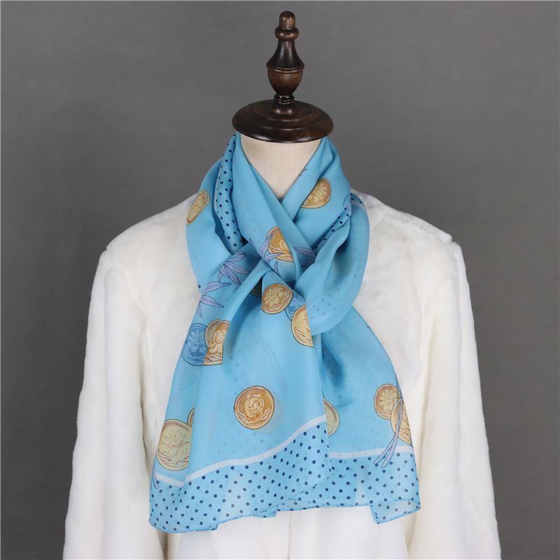 丝柔亲肤时尚印花薄款真丝长巾