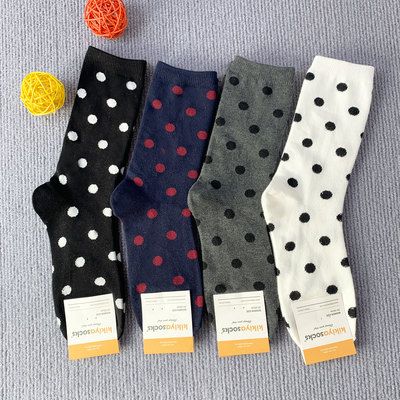 满印小波点复古风韩国女士中筒棉袜东大门kikiya秋季新款袜百搭