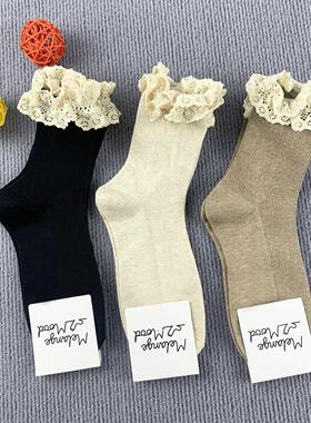 韩国袜子东大门花边袜日系洛丽塔拼接花边中筒袜四季棉袜女袜