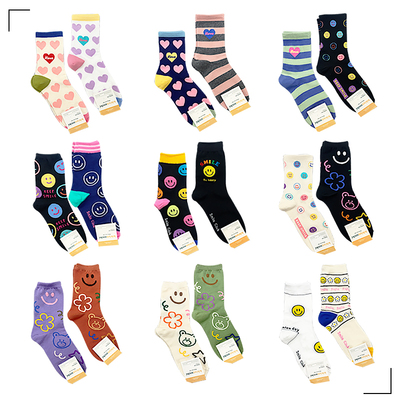 韩国东大门秋季新款笑脸爱心图案多巴胺穿搭女款韩版中筒袜透气