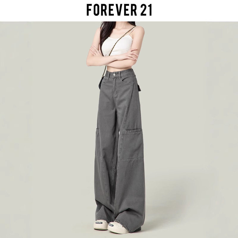 水泥灰美式阔腿工装裤女2026新款春秋复古高腰直筒宽松拖地牛仔裤