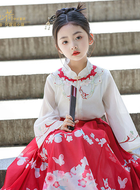 汪小荷童装汉服早秋新款女童马面裙儿童唐装国风汉服高端中式套装