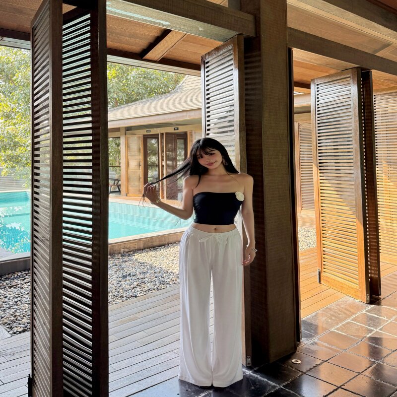 海岛辣妹抹胸长裤显瘦温泉泳衣女