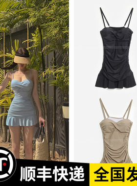 少女气质保守裙式两件套钢托聚拢遮肚显瘦露背温泉度假游泳衣女