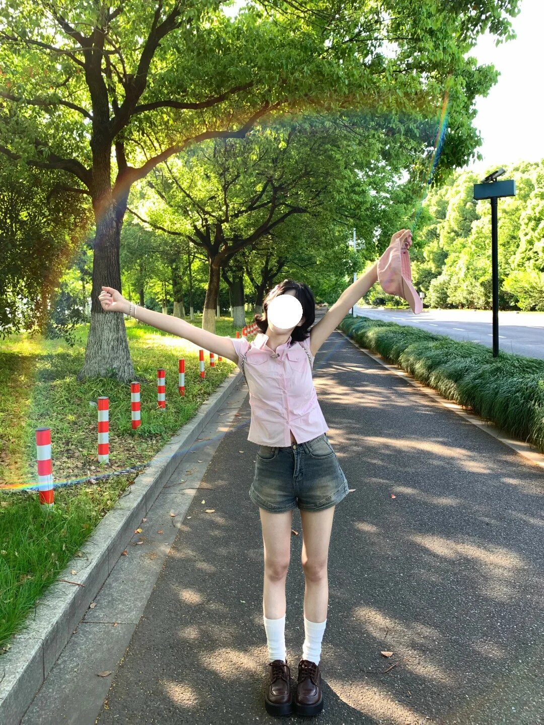 韩系纯欲风夏季舒适透气百搭显瘦粉红色掐腰修身设计短袖纽扣上衣