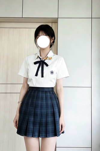 jk制服日系白色樱花刺绣短袖衬衫叠穿海苔短裙学院风女夏季裙套装