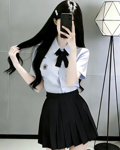 日系女夏季蓝色樱花短袖衬衫叠穿绀色短裙学院风原创JK制服一整套