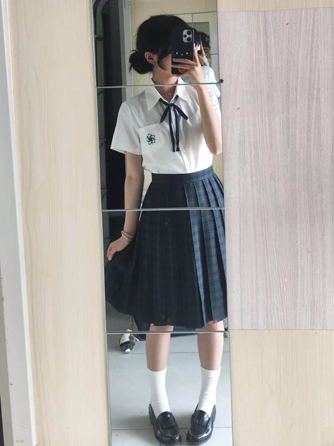 夏季甜美jk制服日系樱花短袖白衬衫叠穿海苔中裙校供感班服裙套装