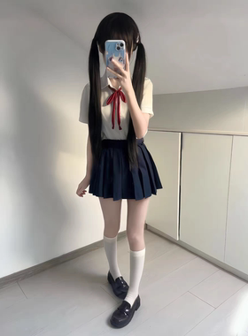 jk学院风制服宽松衬衫上衣搭配日系基础款百褶裙校供感软妹风套装