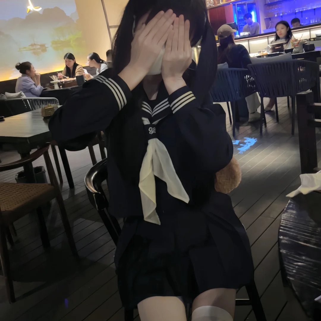 日系JK制服水手服绀三本长袖叠穿绀色短裙女学院风校供感秋冬套装