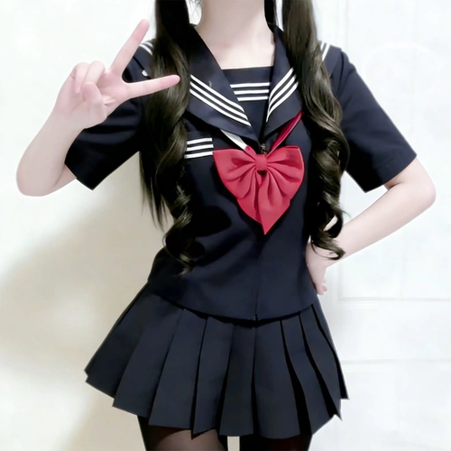 基础款学院风裙套装绀三本短袖水手服叠穿绀色短裙日系原创JK制服