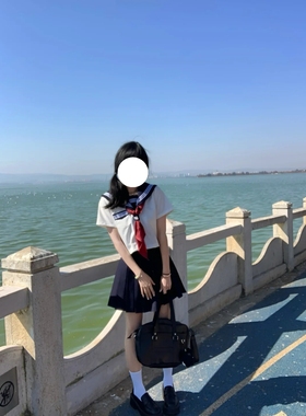 日系学院风白三本短袖水手服叠穿绀色短裙女夏季原创JK制服三件套