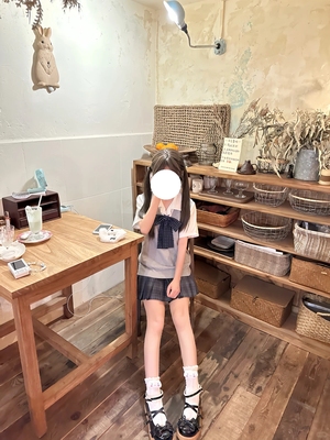 小个子套装夏季软妹风浅灰套头背心基础短袖衬衫叠穿海苔短裙穿搭