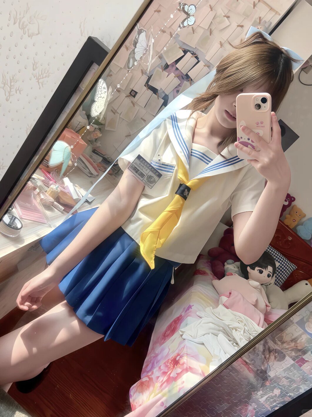 正版jk制服海军领学院风蓝三本水手服白色中间服校供感短裙套装女