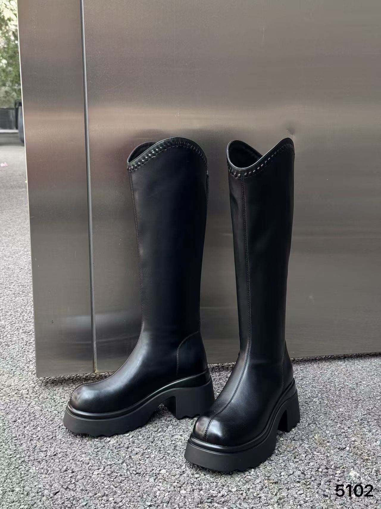 2025秋冬新款真皮厚底内增高长筒靴女小个子不过膝高筒长靴子