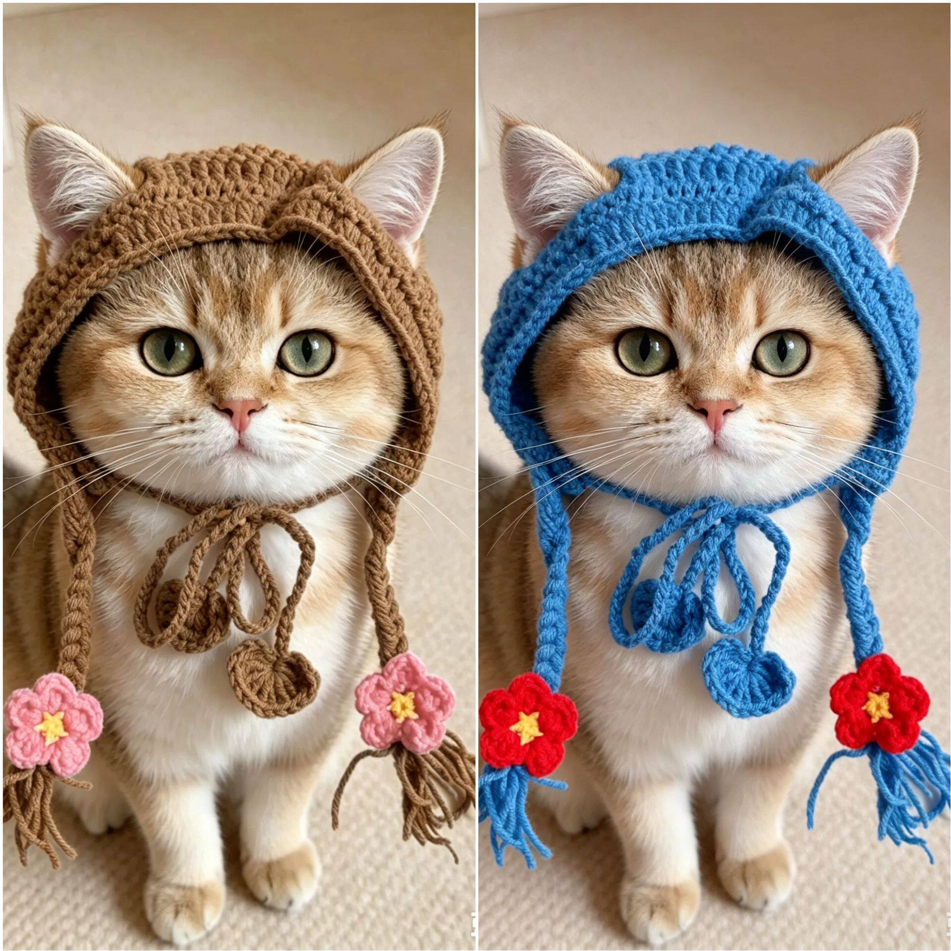 村花辫子帽子猫咪狗狗手工编织宠物头套头饰变装秀青蛙草莓老虎