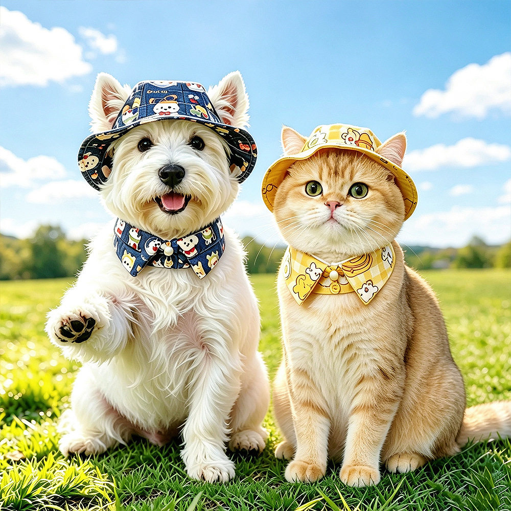 宠物外出套装狗狗帽子猫咪项圈可牵引防晒帽遮阳帽脖圈可挂牵引绳