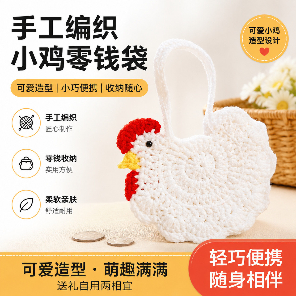2026跨境爆款咕咕鸡蛋兜耳机包 成品DIY 手工钩织双面小鸡零钱包