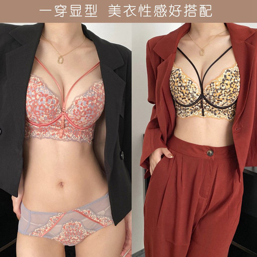 软钢圈新款豹纹内衣小胸聚拢性感