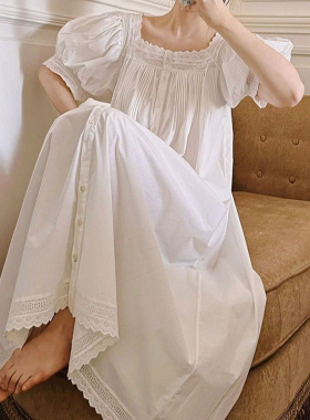 维多利亚纯棉泡泡袖睡裙女款2026新款夏季法式宫廷风高级感家居服