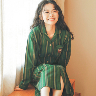 维多利亚纯棉睡裙女款春秋季复古甜美条纹高级感双层纱透气家居服