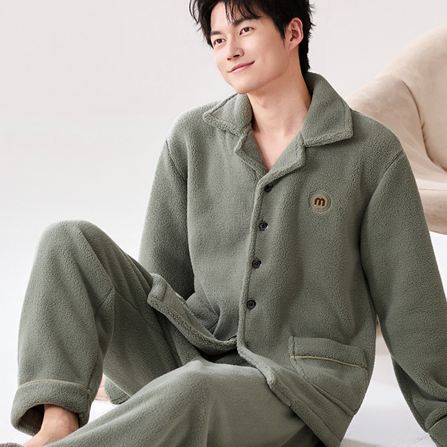 冬天羊羔绒加厚可外穿男士家居服