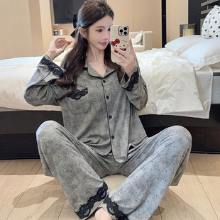 波点甜美高级感莫代尔可外穿长袖 春秋家居服 法式 维多利亚睡衣女款